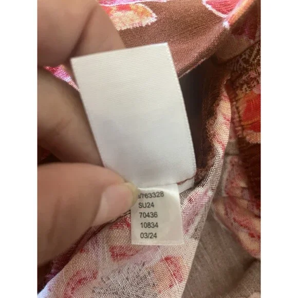 LOFT Floral Linen Blend Beach Wide Leg Pants Pull On Size MP - Picture 10 of 11